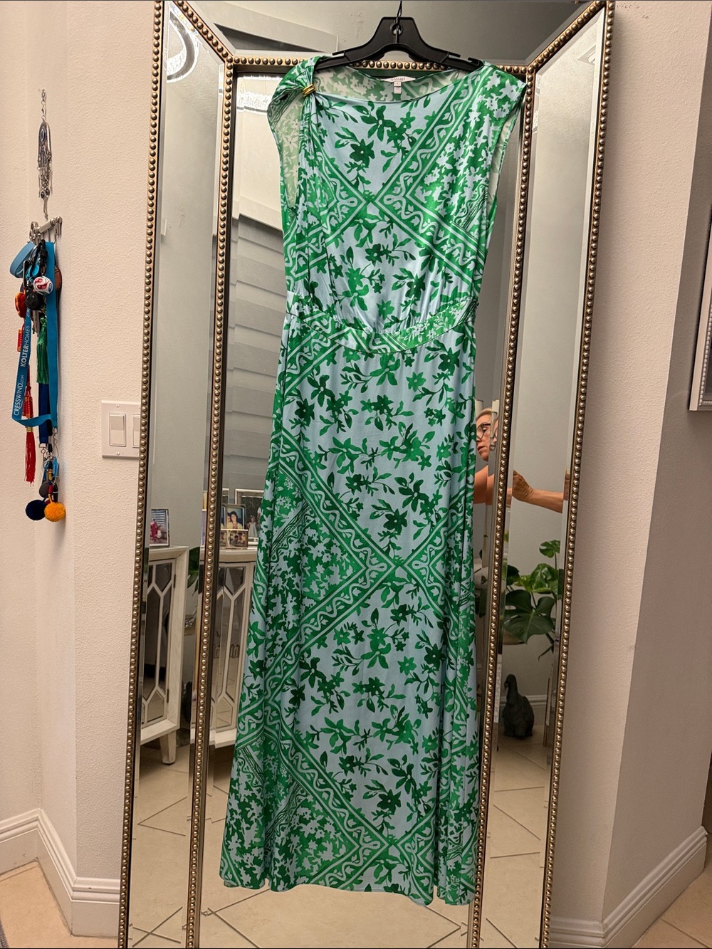 Derek Lam Green and White Floral Geometric Maxi Dress